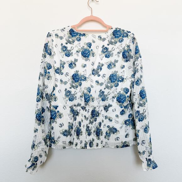 Modcloth Rodeo Rose‎ Button-Up Western Floral Print Top White Blue Size Large - Picture 5 of 6